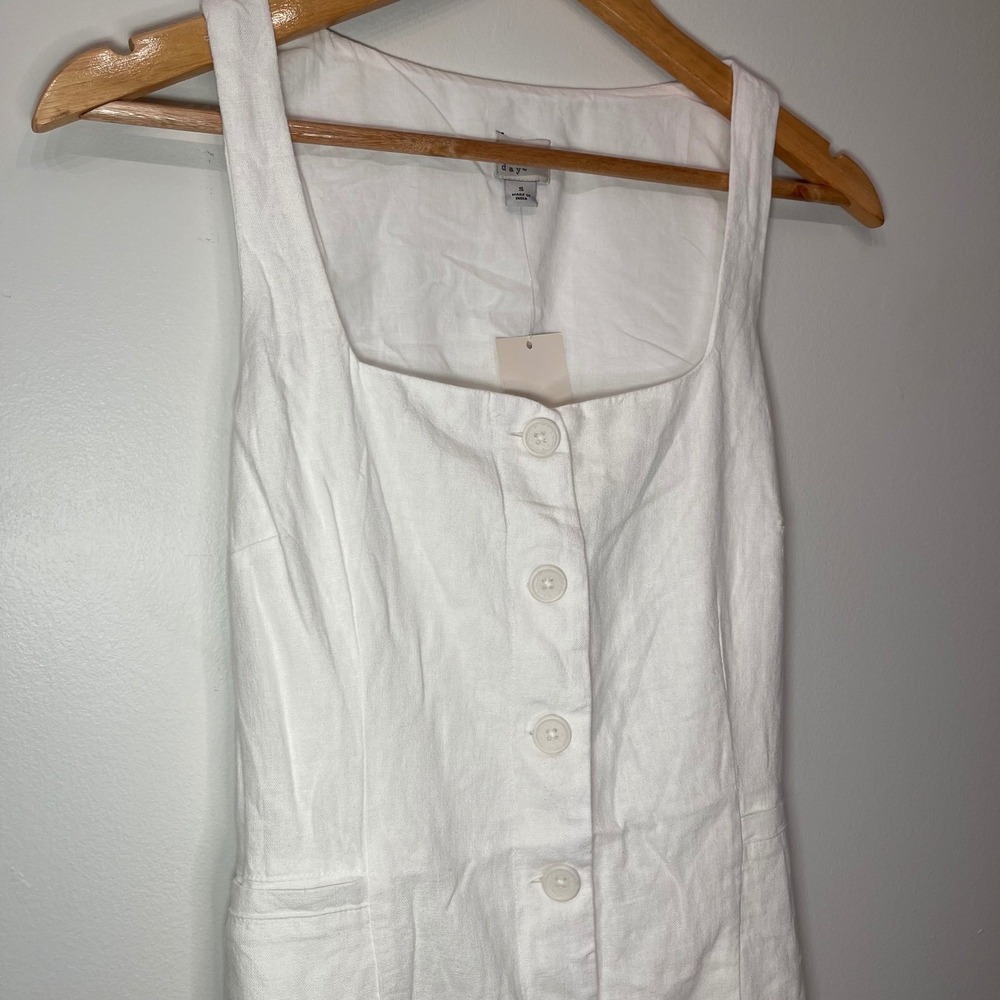 NWT A New Day Small White Linen‎ Button Front Square Neck Tank Dress Resort Wear - Picture 2 of 7